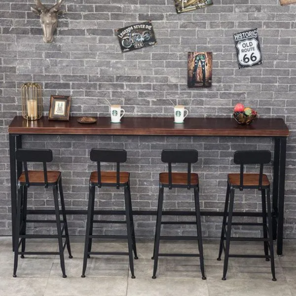 Tavolo da bar rettangolare con piano legno di pino marrone. Tavolo da bistrot moderno con base cavalletto nero Clearhalo