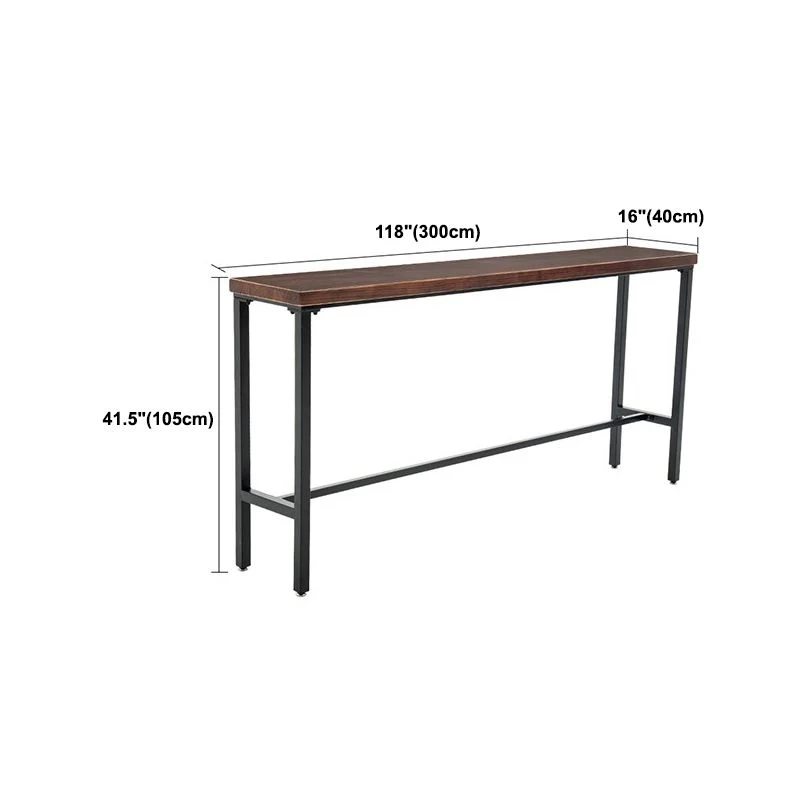 Tavolo da bar rettangolare con piano legno di pino marrone. Tavolo da bistrot moderno con base cavalletto nero Clearhalo