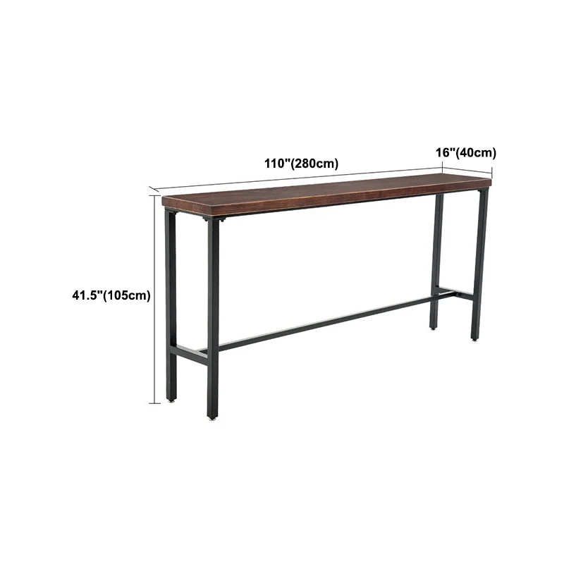 Tavolo da bar rettangolare con piano legno di pino marrone. Tavolo da bistrot moderno con base cavalletto nero Clearhalo