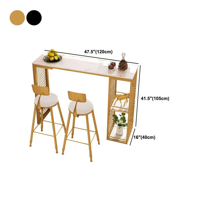 Tavolo da bar rettangolare con piano marmo Tavolo da pub glamour con base metallo Clearhalo
