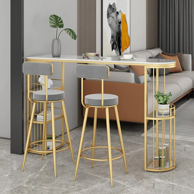 Tavolo da bar rettangolare con piano pietra sinterizzata Lussuoso tavolo da pub di forma irregolare con base metallo Clear...