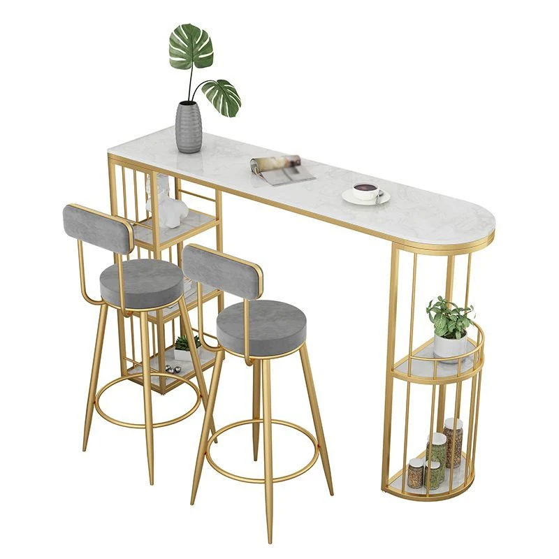 Tavolo da bar rettangolare con piano pietra sinterizzata Lussuoso tavolo da pub di forma irregolare con base metallo Clear...