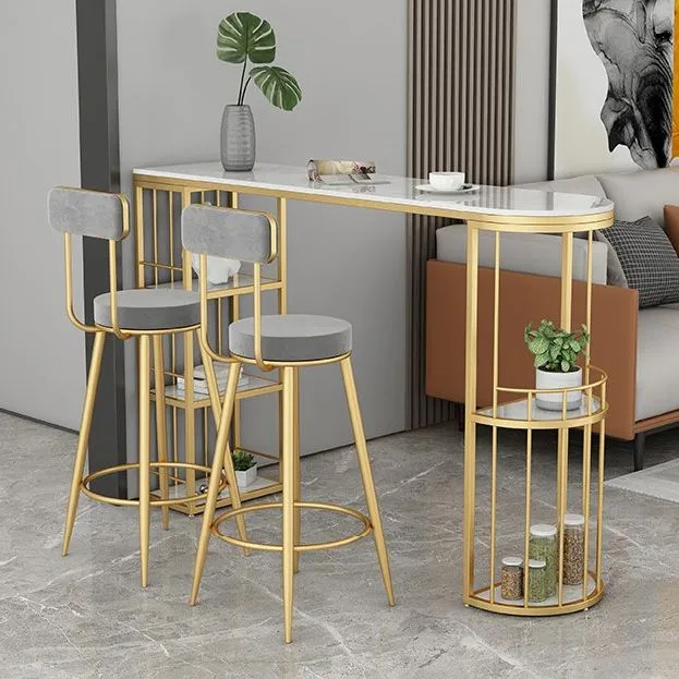 Tavolo da bar rettangolare con piano pietra sinterizzata Lussuoso tavolo da pub di forma irregolare con base metallo Clear...