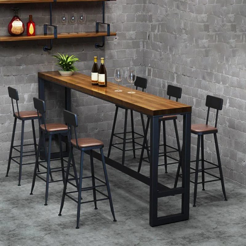 Tavolo da bar rettangolare industriale Tavolo da bistrò legno massello con base cavalletto nero Clearhalo