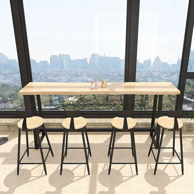 Tavolo da bar rettangolare legno massello stile industriale con poggiapiedi Clearhalo