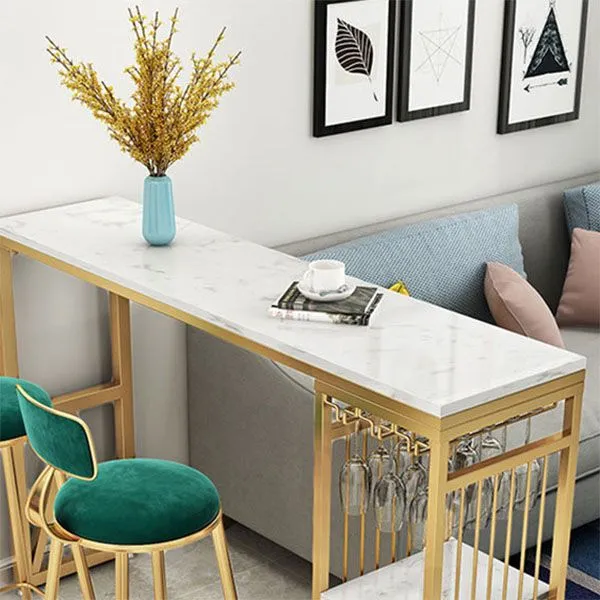 Tavolo da bar rettangolare stile glam, scrivania da bar bistrot finto marmo con contenitore Clearhalo