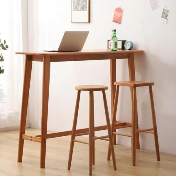 Tavolo da bar rettangolare stile moderno, scrivania da bar da bistrot legno massello con poggiapiedi Clearhalo