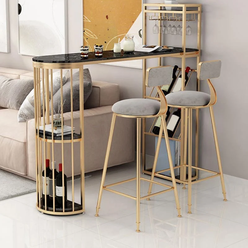 Tavolo da bar stile glam marmo artificiale con altezza da 42 pollici, tavolo da bistrò con ripiano portaoggetti Clearhalo