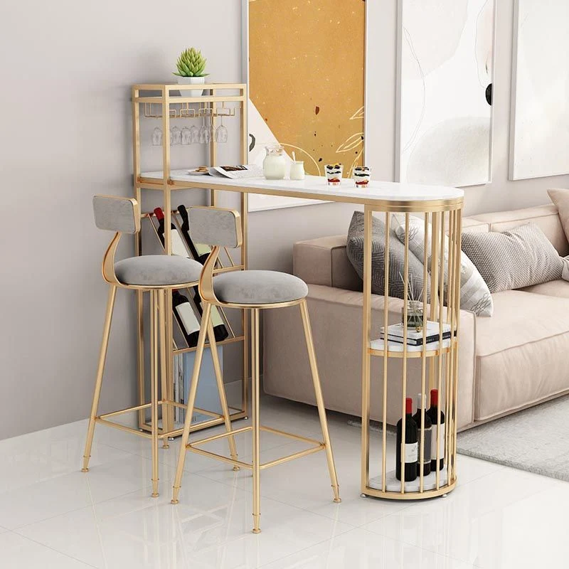 Tavolo da bar stile glam marmo artificiale con altezza da 42 pollici, tavolo da bistrò con ripiano portaoggetti Clearhalo