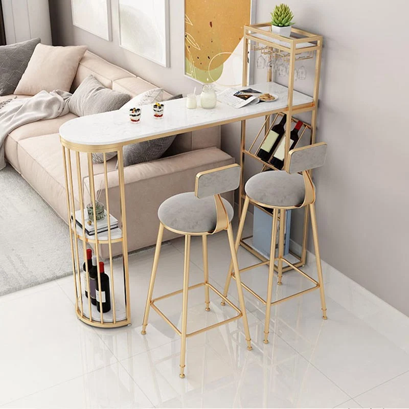 Tavolo da bar stile glam marmo artificiale con altezza da 42 pollici, tavolo da bistrò con ripiano portaoggetti Clearhalo