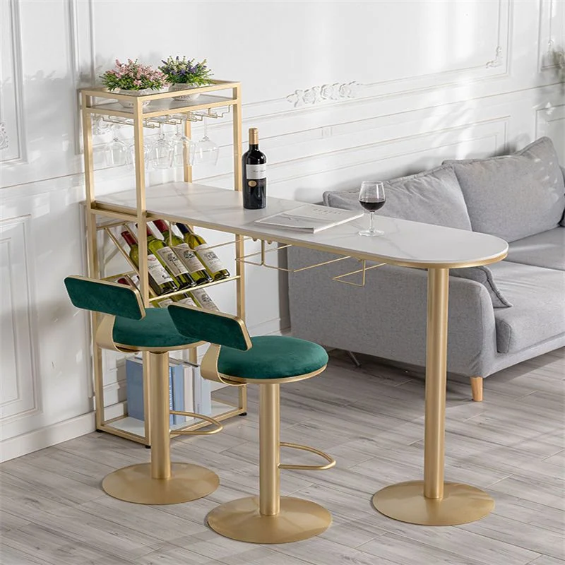 Tavolo da bar stile glam pietra da 42 pollici con ripiano portaoggetti Clearhalo