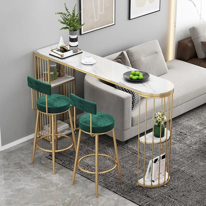 Tavolo da bar stile glam Tavolo da pub con base metallo e piano pietra con ripiano per soggiorno Clearhalo