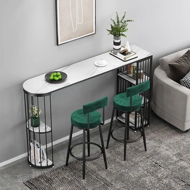 Tavolo da bar stile glam Tavolo da pub con base metallo e piano pietra con ripiano per soggiorno Clearhalo
