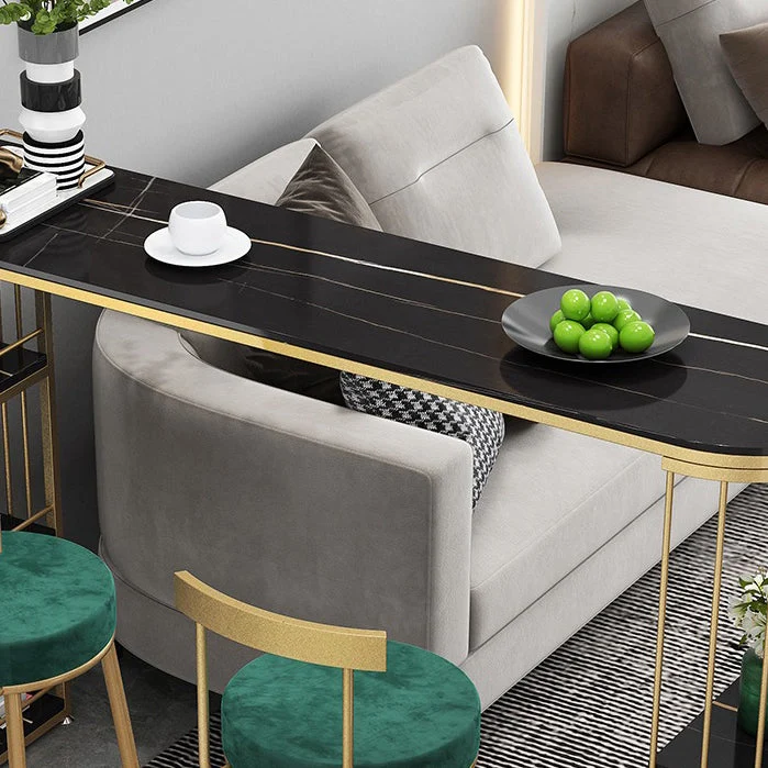 Tavolo da bar stile glam Tavolo da pub con base metallo e piano pietra con ripiano per soggiorno Clearhalo