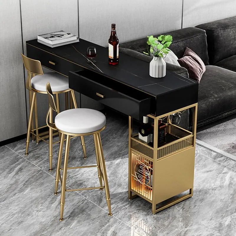Tavolo da bar stile glam Tavolo da pub con piano pietra da 42 pollici di altezza con due cassetti Clearhalo