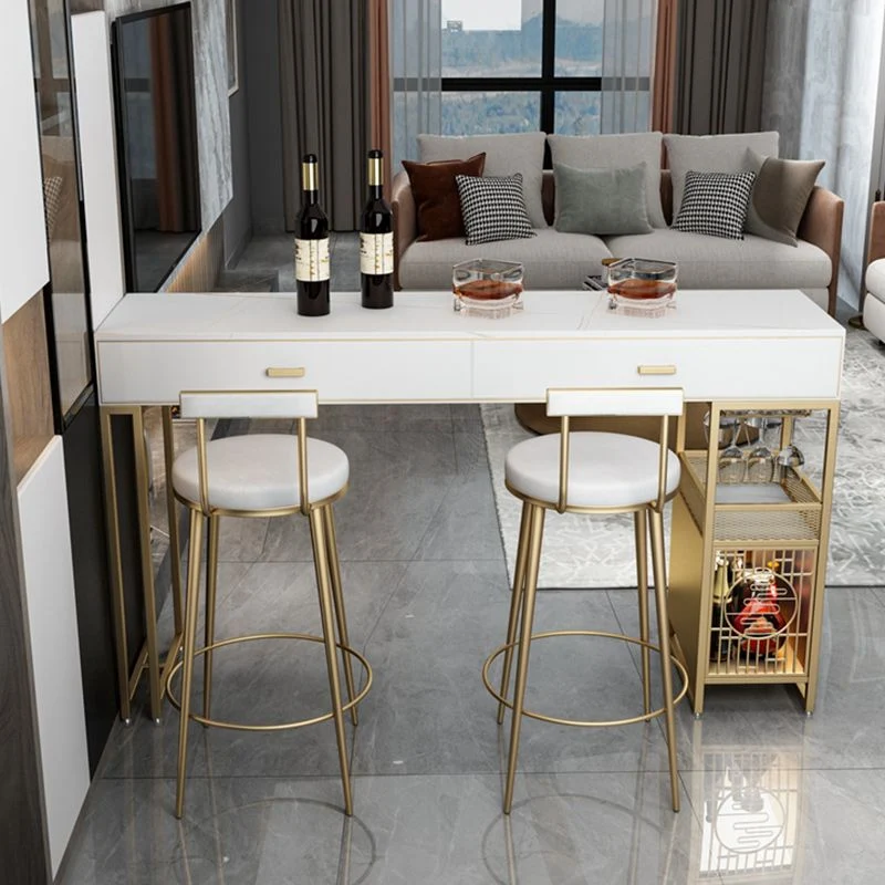 Tavolo da bar stile glam Tavolo da pub con piano pietra da 42 pollici di altezza con due cassetti Clearhalo