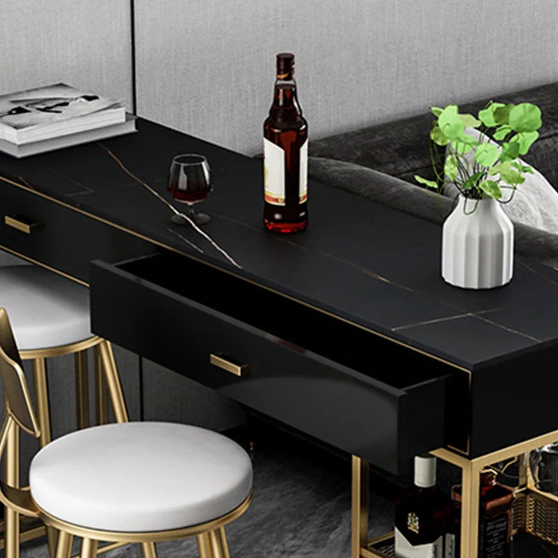 Tavolo da bar stile glam Tavolo da pub con piano pietra da 42 pollici di altezza con due cassetti Clearhalo