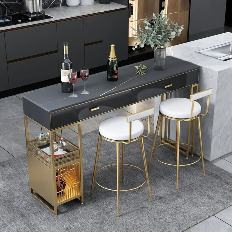 Tavolo da bar stile glam Tavolo da pub con piano pietra da 42 pollici di altezza con due cassetti Clearhalo