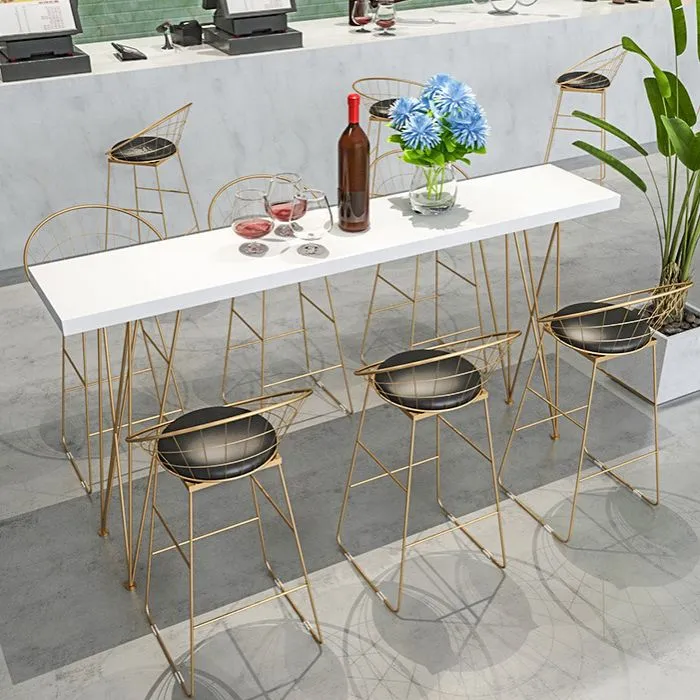 Tavolo da bar stile glamour dorato con piano ferro e tavolo da bar per negozio di tè al latte finto marmo, solo tavolo Cle...