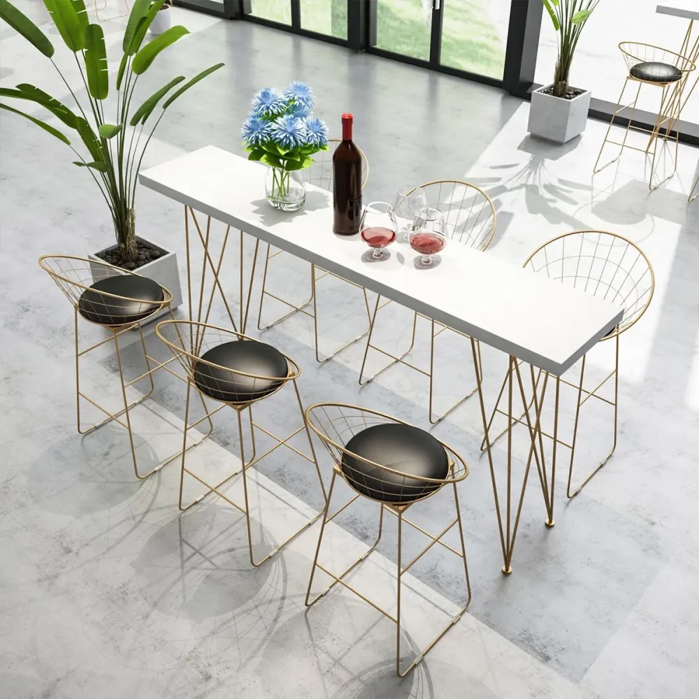 Tavolo da bar stile glamour dorato con piano ferro e tavolo da bar per negozio di tè al latte finto marmo, solo tavolo Cle...