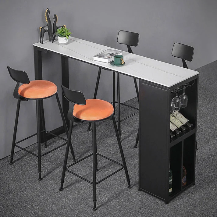Tavolo da bar stile industriale con piano pietra, tavolo da pub alto 42 pollici con ripiano per bicchiere di vino Clearhalo