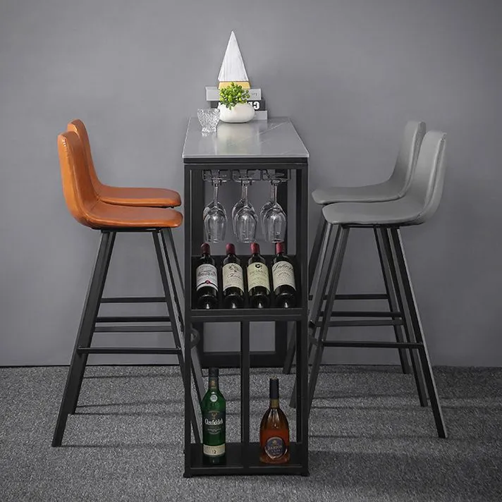 Tavolo da bar stile industriale con piano pietra, tavolo da pub alto 42 pollici con ripiano per bicchiere di vino Clearhalo