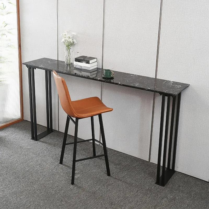 Tavolo da bar stile industriale, scrivania da bar bistrot rettangolare finto marmo con base slitta Clearhalo