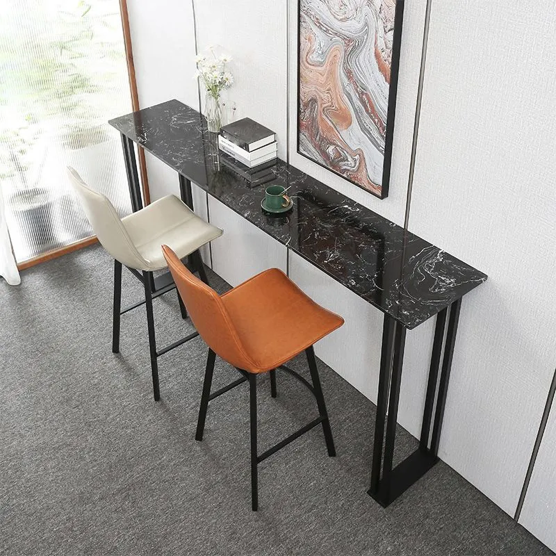 Tavolo da bar stile industriale, scrivania da bar bistrot rettangolare finto marmo con base slitta Clearhalo