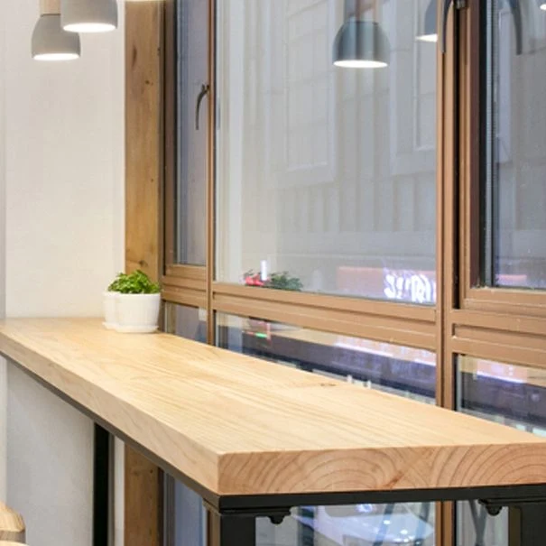 Tavolo da bar stile moderno marrone chiaro Tavolo da bar legno massello e ferro da caffè Clearhalo