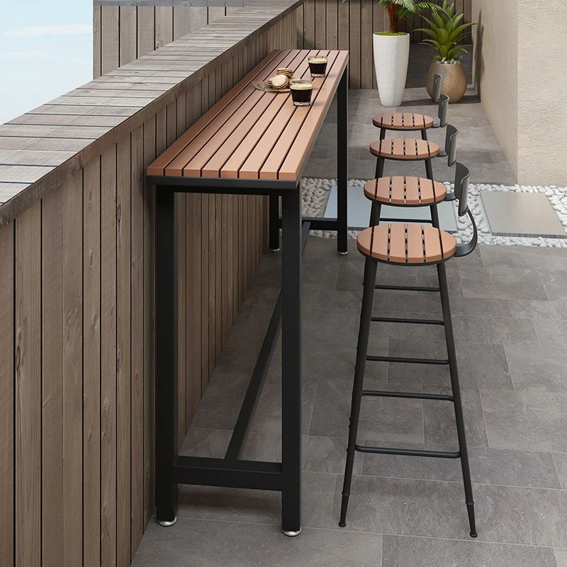Tavolo da Bar Stile Moderno Marrone Legno Massello e Tavolo da Bar Metallo per Esterno Clearhalo