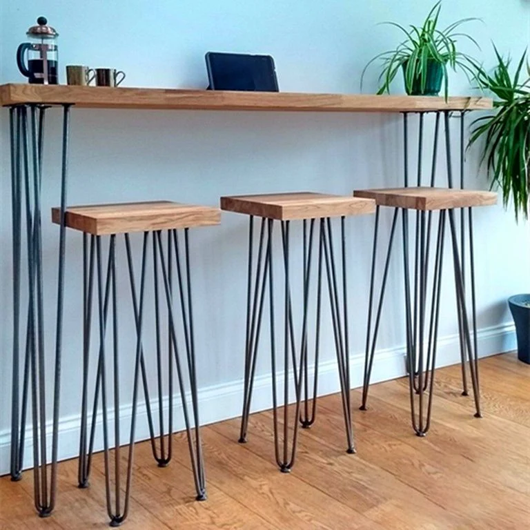 Tavolo da bar stile moderno marrone e marrone chiaro Tavolo da bar legno massello e ferro da caffè Clearhalo