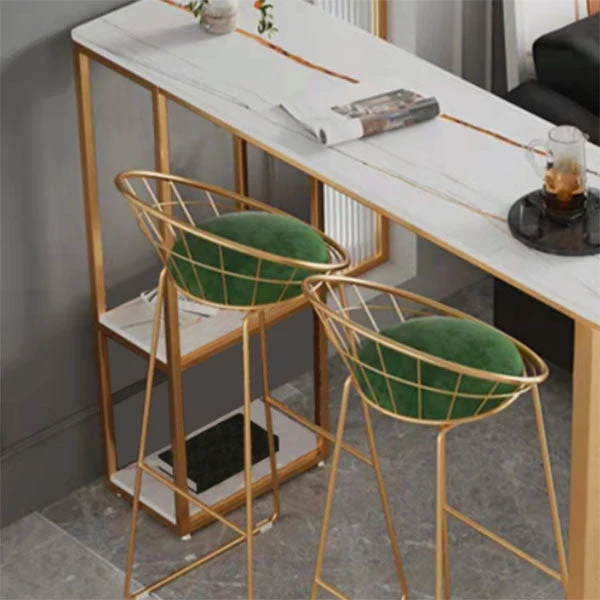 Tavolo da bar stile moderno, scrivania da bar finto marmo con base slitta Clearhalo