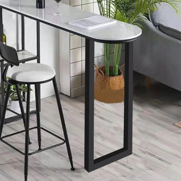 Tavolo da bar stile moderno, scrivania da bar finto marmo con base slitta Clearhalo