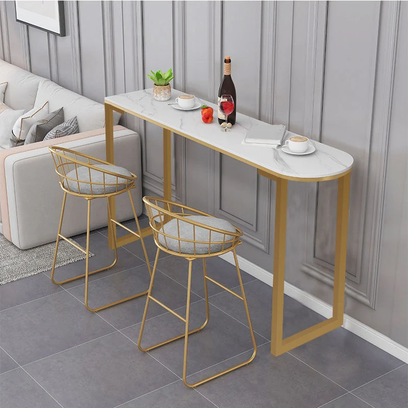 Tavolo da bar stile moderno, scrivania da bar finto marmo con base slitta Clearhalo