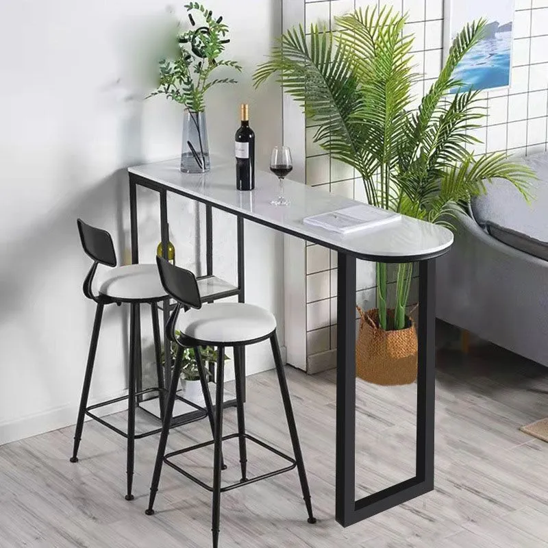 Tavolo da bar stile moderno, scrivania da bar finto marmo con base slitta Clearhalo