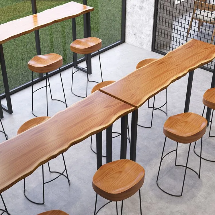 Tavolo da bar/dinette industriale legno massello Tavolo da cocktail bar con slitta naturale per interni Clearhalo