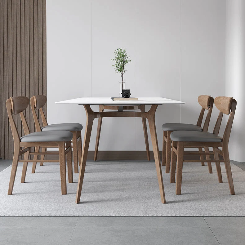 Tavolo Bianco con Piano Pietra Sinterizzata per Ristorante Tavolo Moderno con Base Legno e 4 Gambe Clearhalo