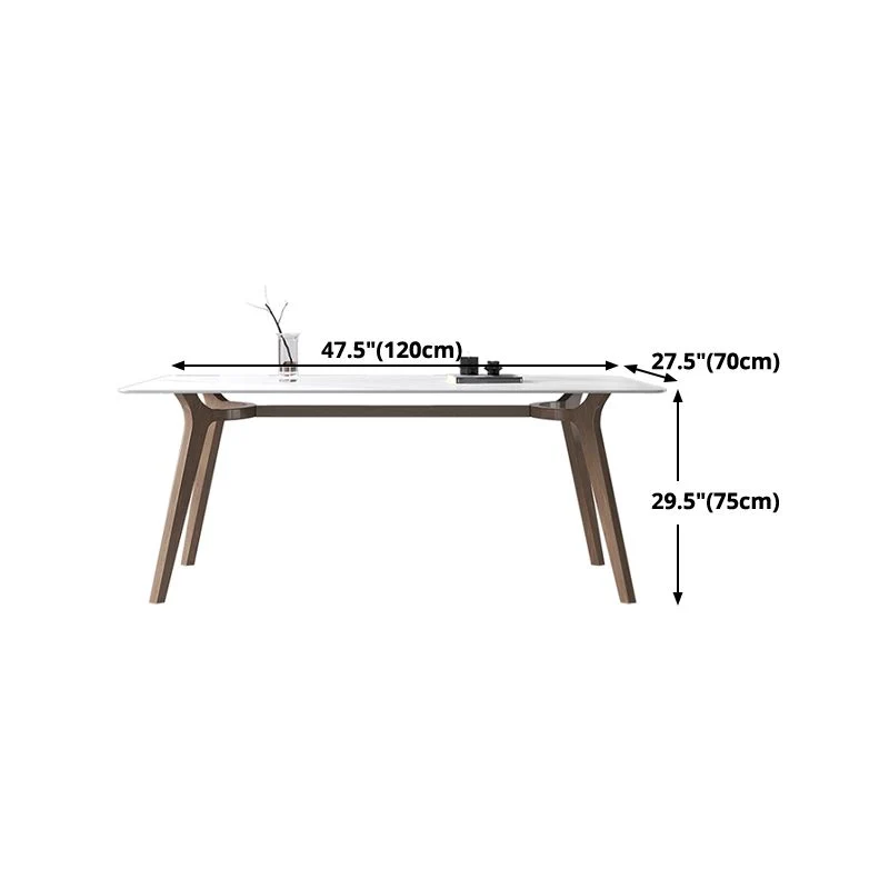 Tavolo Bianco con Piano Pietra Sinterizzata per Ristorante Tavolo Moderno con Base Legno e 4 Gambe Clearhalo