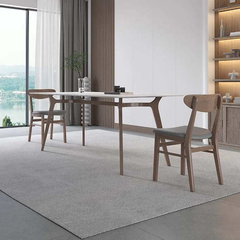 Tavolo Bianco con Piano Pietra Sinterizzata per Ristorante Tavolo Moderno con Base Legno e 4 Gambe Clearhalo