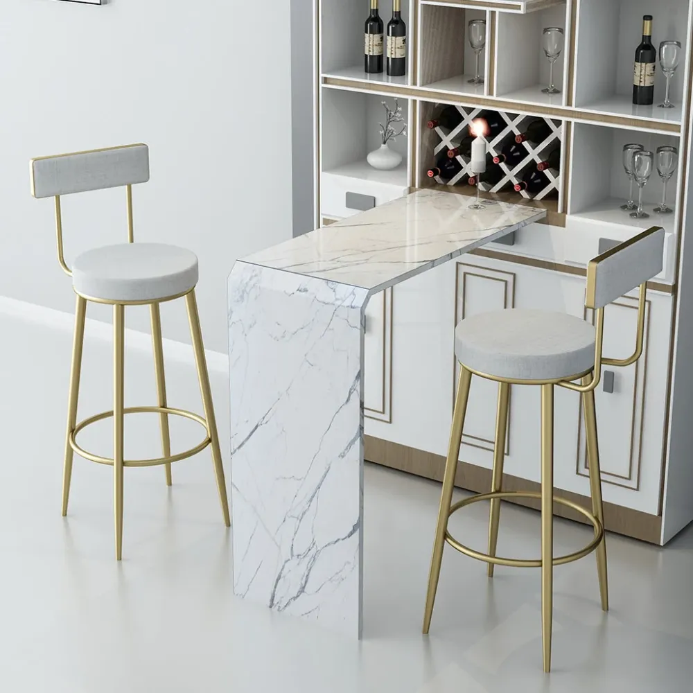 Tavolo Bianco Glam Style Ferro e Finto Marmo Tavolo da Bar per Negozio di Tè al Latte Clearhalo
