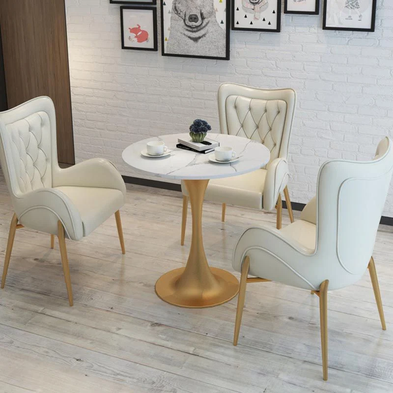 Tavolo bianco Tavolo da pranzo rotondo tradizionale di lusso con base tulipano Clearhalo