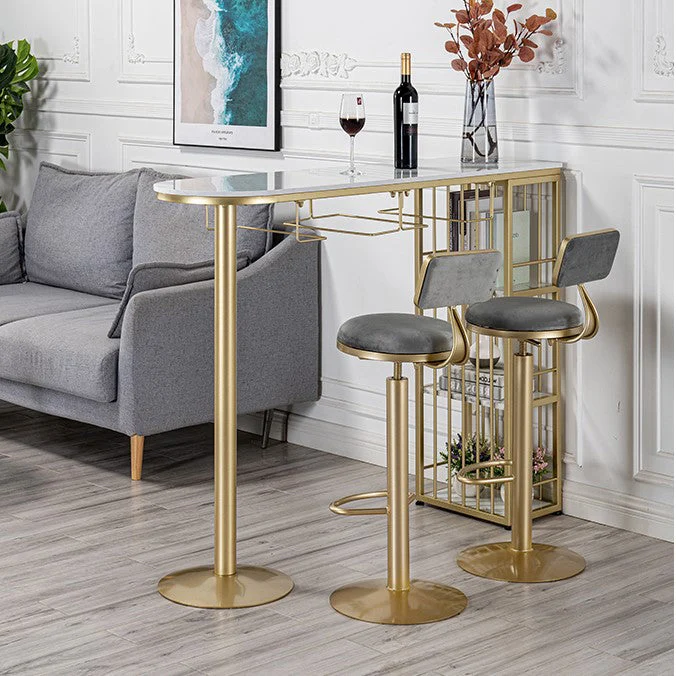 Tavolo da bistrò Glam Gold ferro Tavolo da pranzo da bar per interni con piano pietra bianca con ripiano Clearhalo
