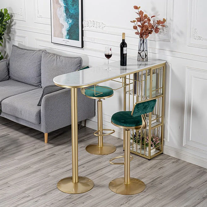 Tavolo da bistrò Glam Gold ferro Tavolo da pranzo da bar per interni con piano pietra bianca con ripiano Clearhalo