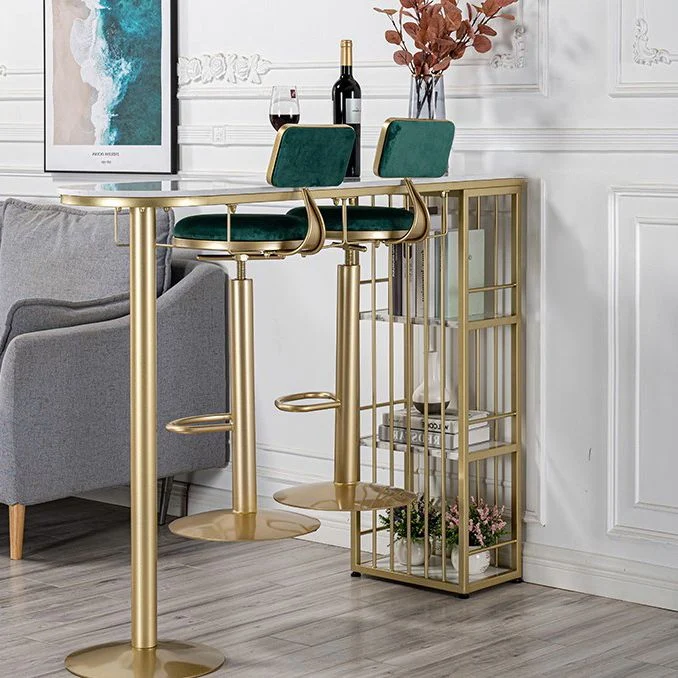 Tavolo da bistrò Glam Gold ferro Tavolo da pranzo da bar per interni con piano pietra bianca con ripiano Clearhalo
