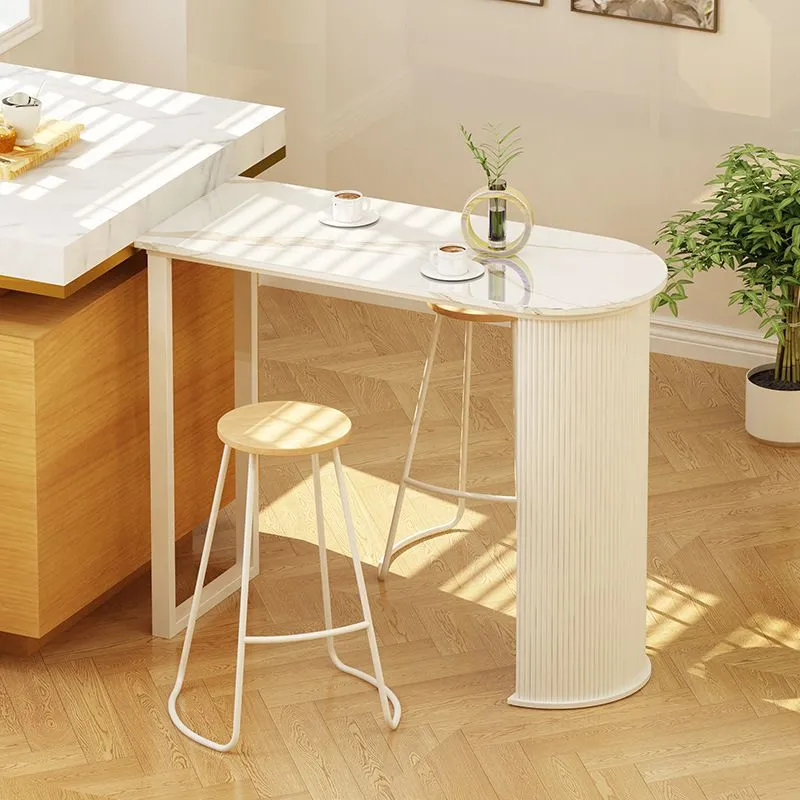 Tavolo da bistrot di forma irregolare con piano pietra sinterizzata Tavolo da pub moderno con doppio piedistallo Clearhalo