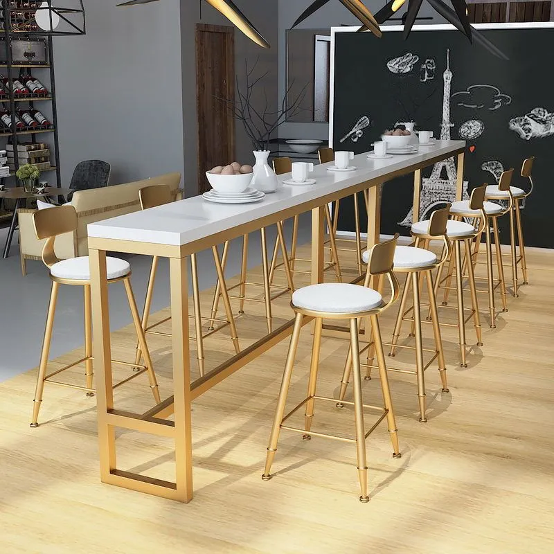 Tavolo da bistrot Glam con tavolo da bar rettangolare con piano legno massello su cavalletto metallo dorato Clearhalo