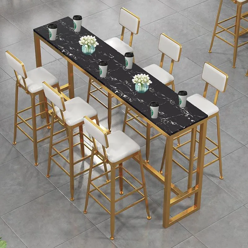 Tavolo da bistrot Glam con tavolo da bar con piano pietra su cavalletto metallo dorato e finitura lucida Clearhalo