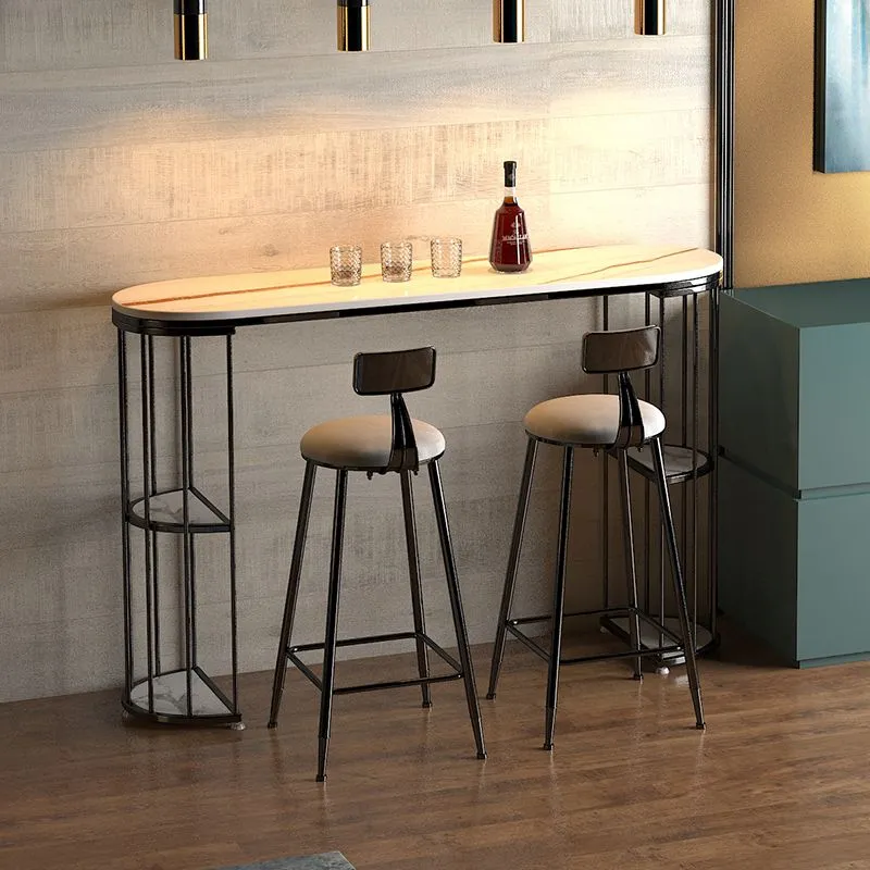 Tavolo da bistrot Glam Iron con piano pietra, tavolo da pranzo ovale per interni, con 2 ripiani Clearhalo