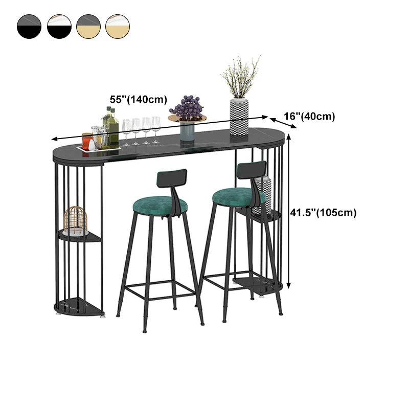 Tavolo da bistrot Glam Iron con piano pietra, tavolo da pranzo ovale per interni, con 2 ripiani Clearhalo