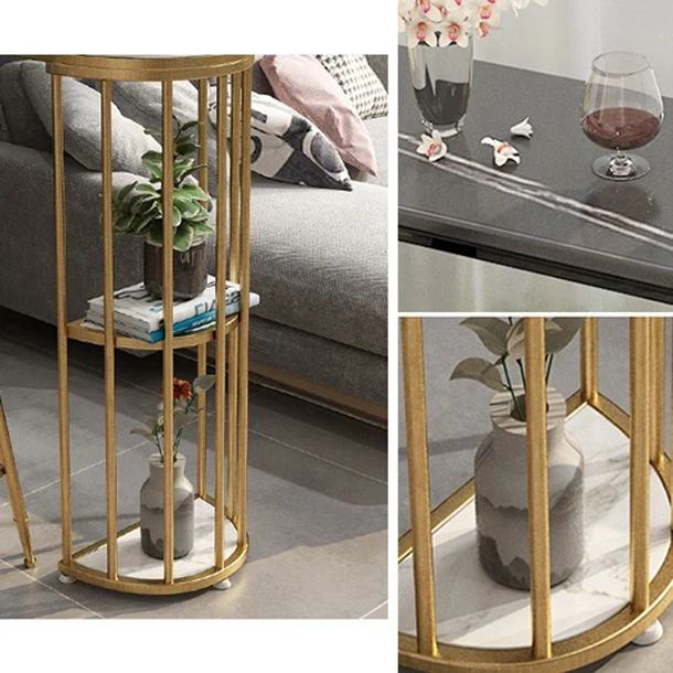 Tavolo da bistrot Glam Iron con piano pietra, tavolo da pranzo ovale per interni, con 2 ripiani Clearhalo